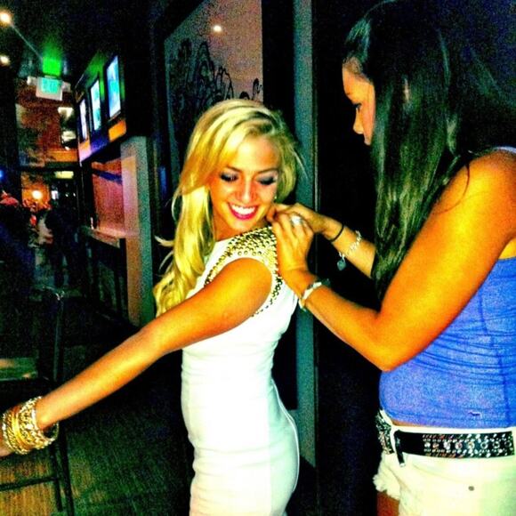 BEBE Addiction White Bodycon Mini with Gold Studded Shoulders XS - Picture 10 of 11